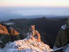 04A Looking Down At Sunrise On A Rocky Spire Just Below Point Lenana On The Mount Kenya Trek October 2000